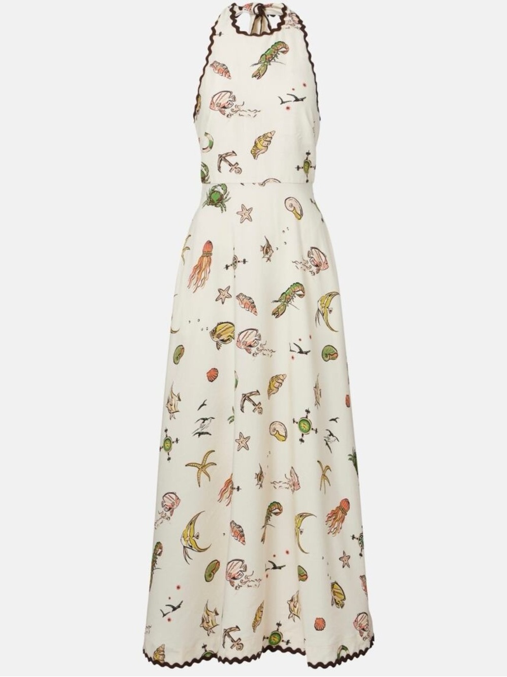 Alemais Cream Halter Maxi Dress with Multicolor Sea Motif